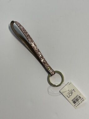NWT Loft champagne pink glitter wristlet keychain with gold tone ring